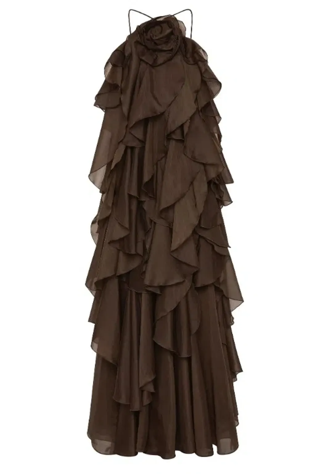 Aje Pandorea Layered Maxi Dress in Carob Brown Size AU 16 for rent on The Volte - main image