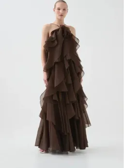 Aje Pandorea Layered Maxi Dress in Carob Brown Size AU 16 for rent on The Volte - image 2