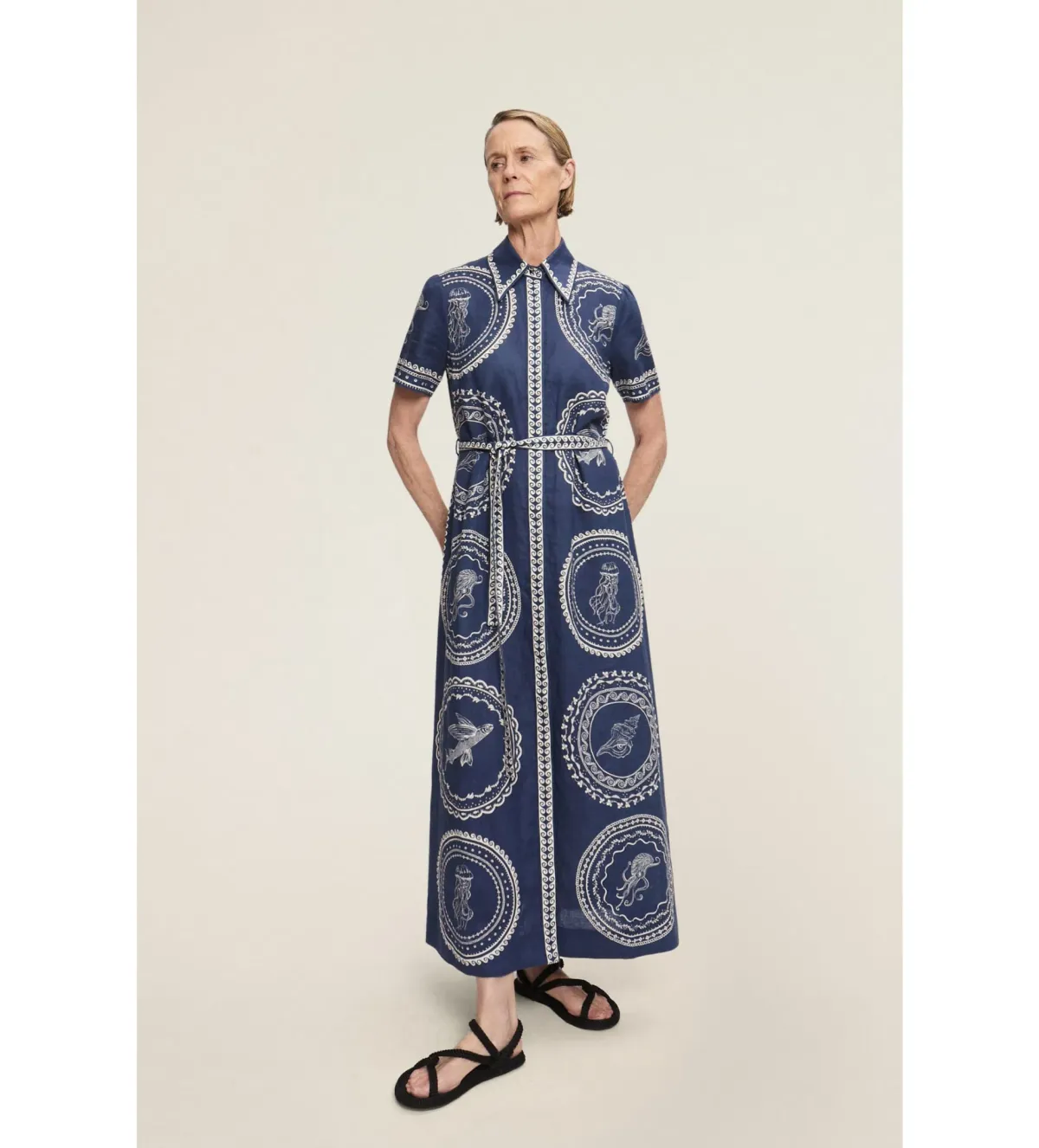 Alemais Oceane Linen Shirt Dress Blue Size 10 for rent on The Volte - main image