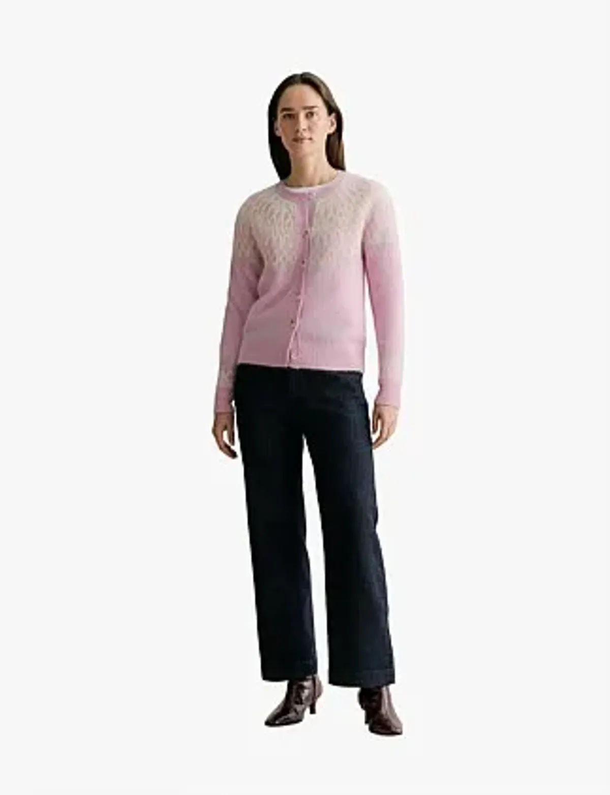 Trenery Fair Isle Jacquard Crew Cardigan in Pink Size L/14 - Image 3