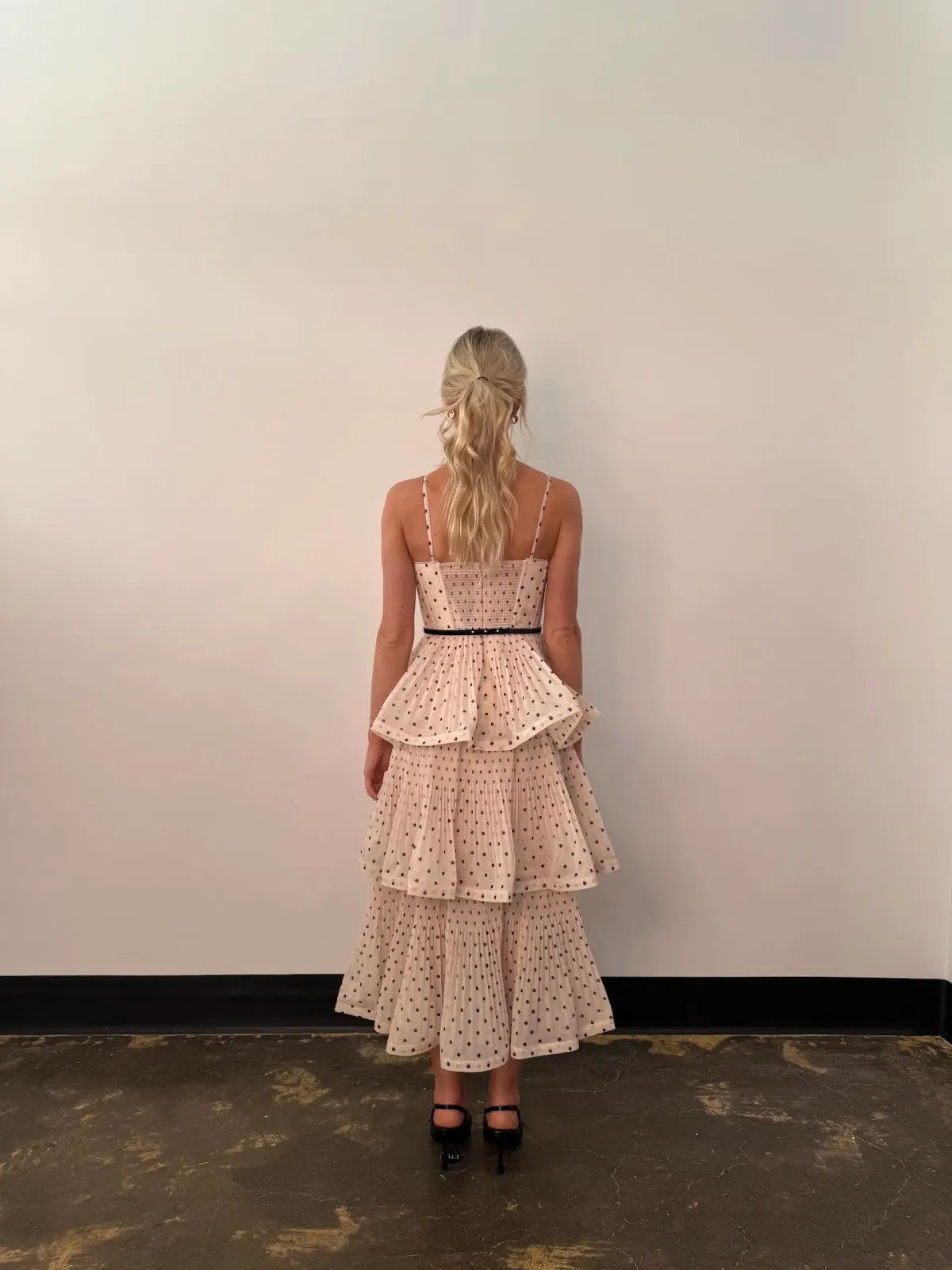 Zimmermann The Pleated Tiered Midi Dress in Cream/Black Polka Dot Size 8 - Image 4
