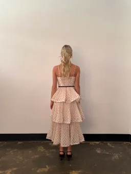Zimmermann The Pleated Tiered Midi Dress in Cream/Black Polka Dot Size 8 for rent on The Volte - image 4