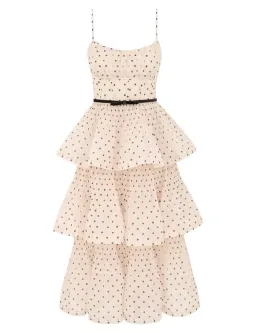 Zimmermann The Pleated Tiered Midi Dress in Cream/Black Polka Dot Size 8 for rent on The Volte - image 2