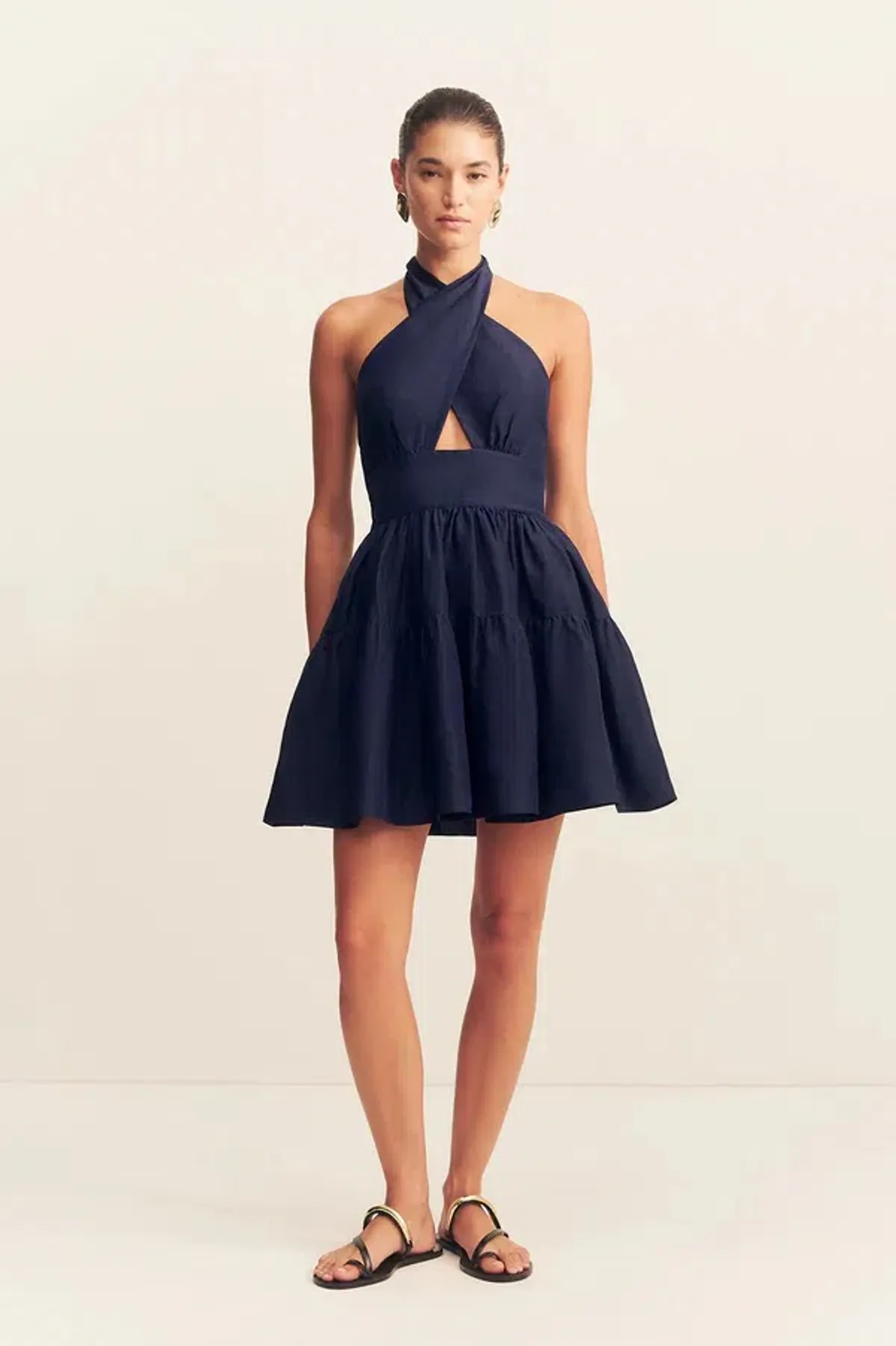 Shona Joy Celeste Halter Tiered Mini Dress in Midnight Size AU 14 - Image 2