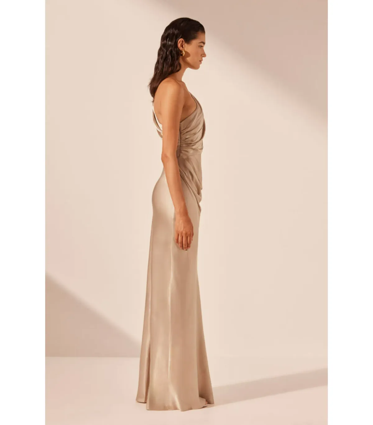 Shona Joy La Lune Gathered One Shoulder Maxi Dress Gold Size AU 16 - Image 4