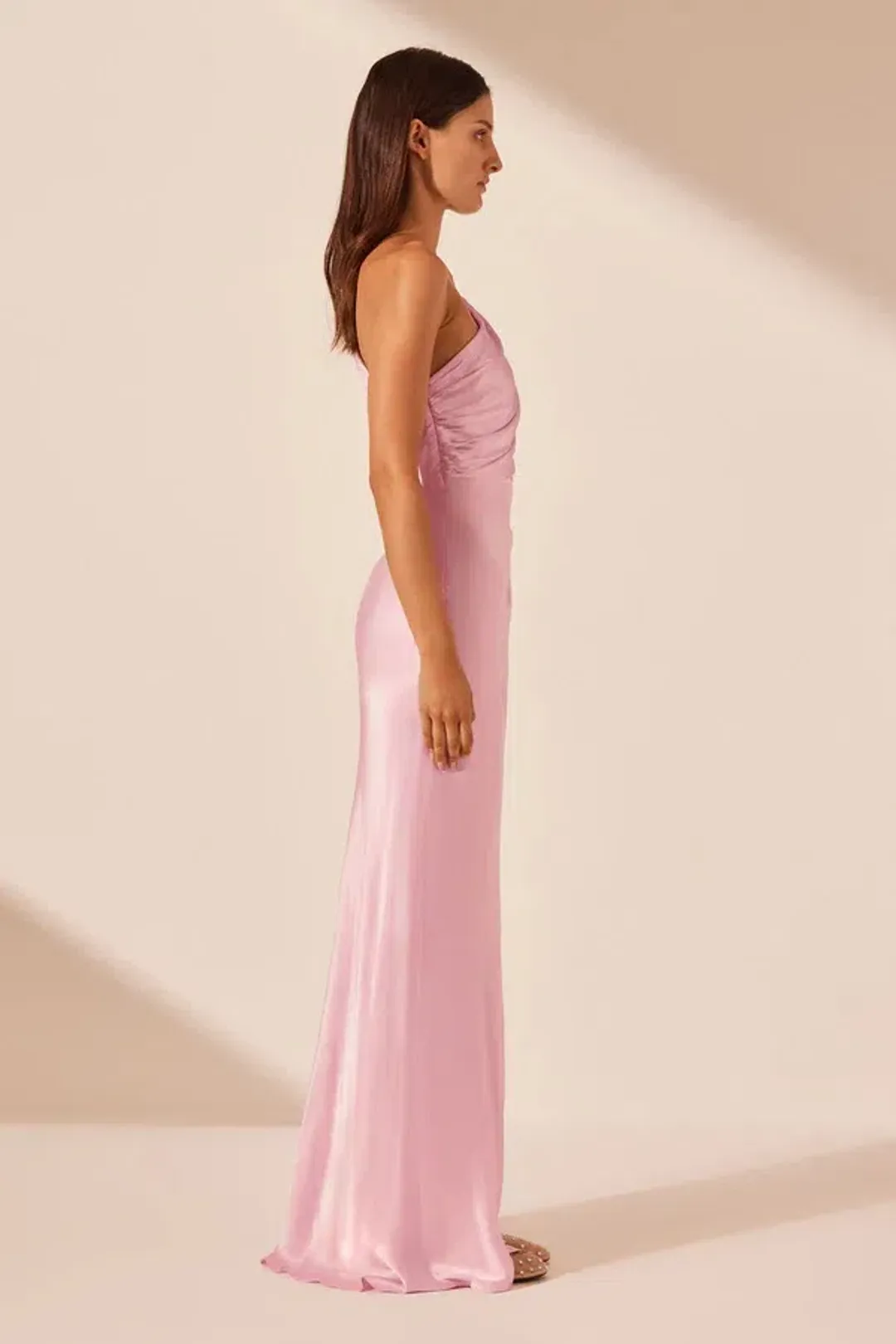 Shona Joy La Lune Asymmetrical Gathered Maxi Dress in Peony Size 14 for rent on The Volte - main image