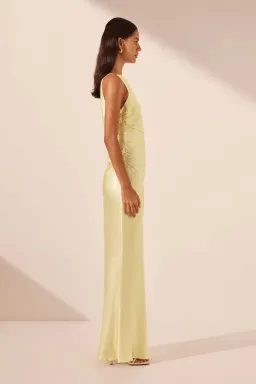 Shona Joy La Lune High Neck Ruched Maxi Dress Lemon Size 10 for rent on The Volte - image 3