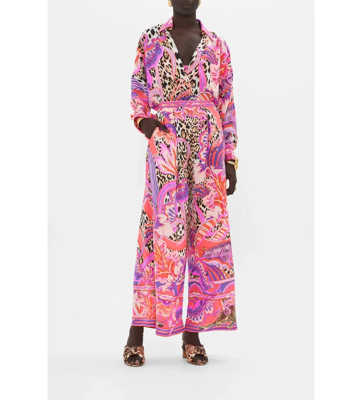 Camilla Viola Vintage Wing Collar Blouse Size XL AU 16 and Tuck Front Pant Size XXL AU 18 Set Multi Print for rent on The Volte - main image