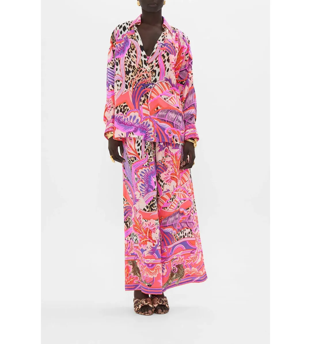 Camilla Viola Vintage Wing Collar Blouse Size XL AU 16 and Tuck Front Pant Size XXL AU 18 Set Multi Print for rent on The Volte - main image