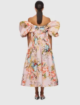 Leo Lin Matilda Puff Sleeve Midi Dress Opulent Print in Blush Size 14 for rent on The Volte - image 3