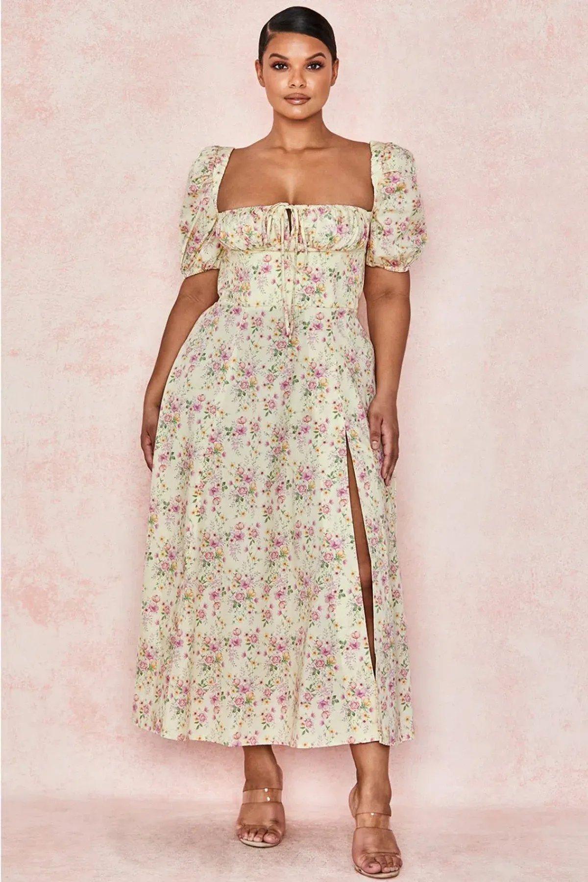House of CB Lemon Floral Tallulah Dress Puff Sleeve Size Size 12 - Image 2