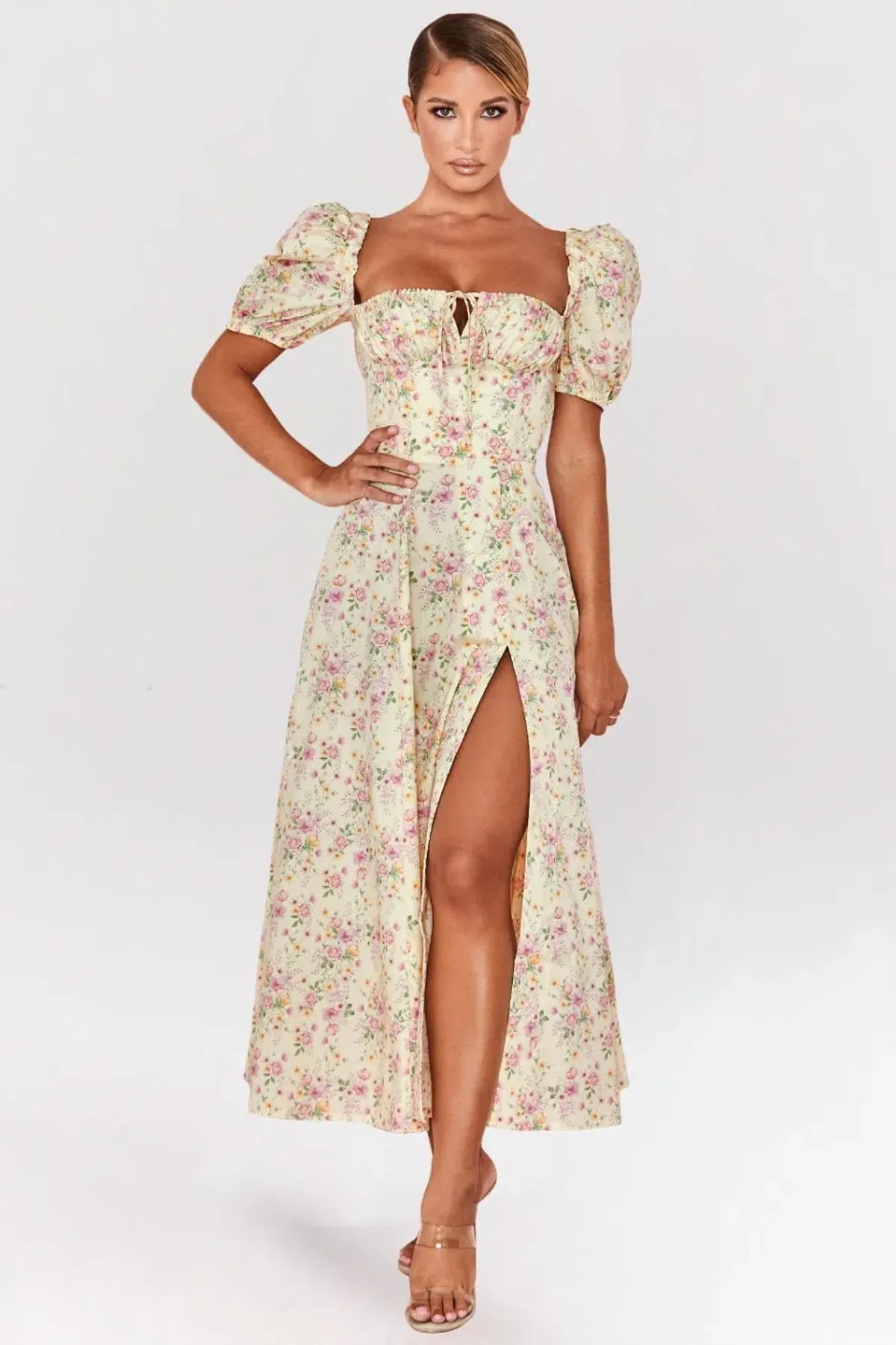 House of CB Lemon Floral Tallulah Dress Puff Sleeve Size Size 12 - Image 1