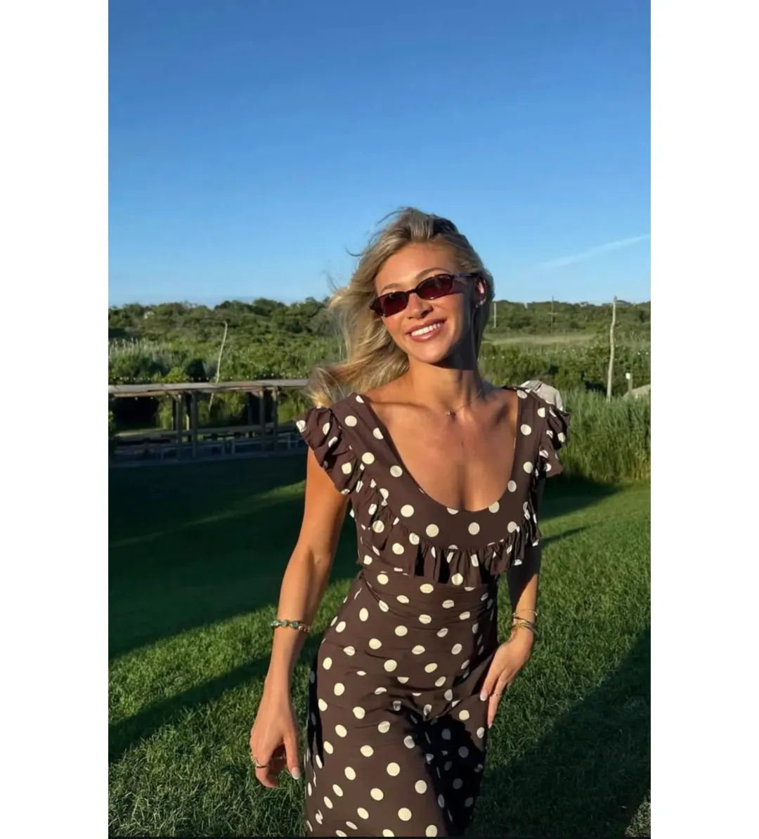 Design by Si Luna Maxi Dress Polka Dots Brown/Yellow Size AU 10 for rent on The Volte - main image
