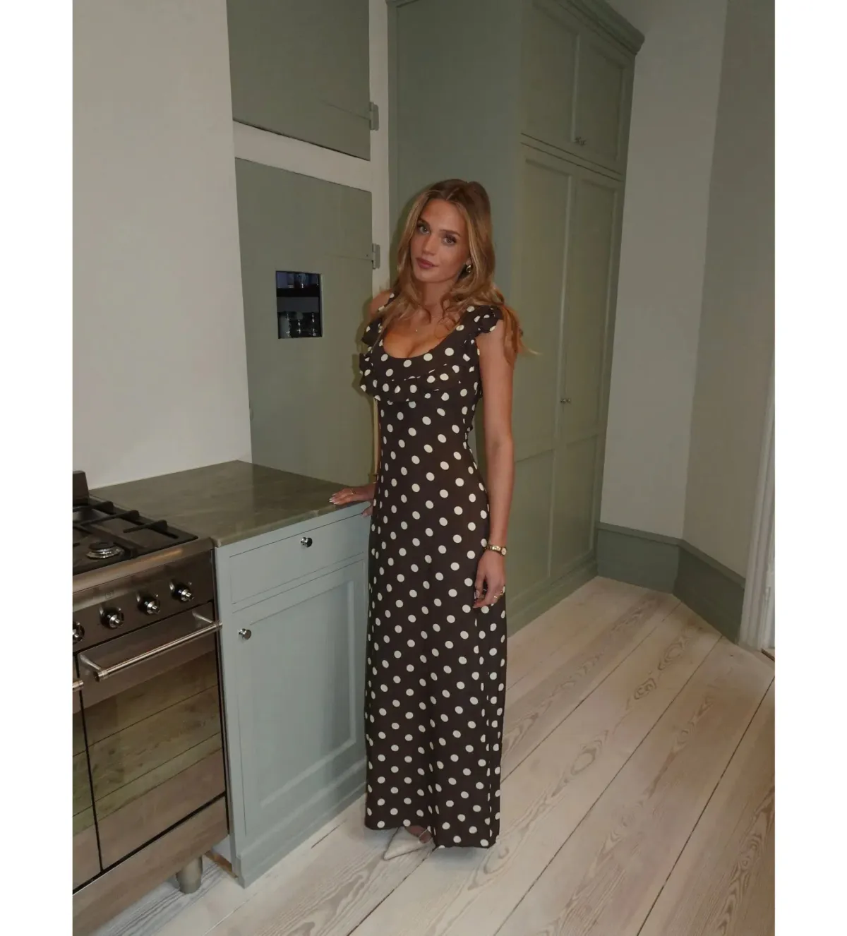 Design by Si Luna Maxi Dress Polka Dots Brown/Yellow Size AU 12 - Image 3