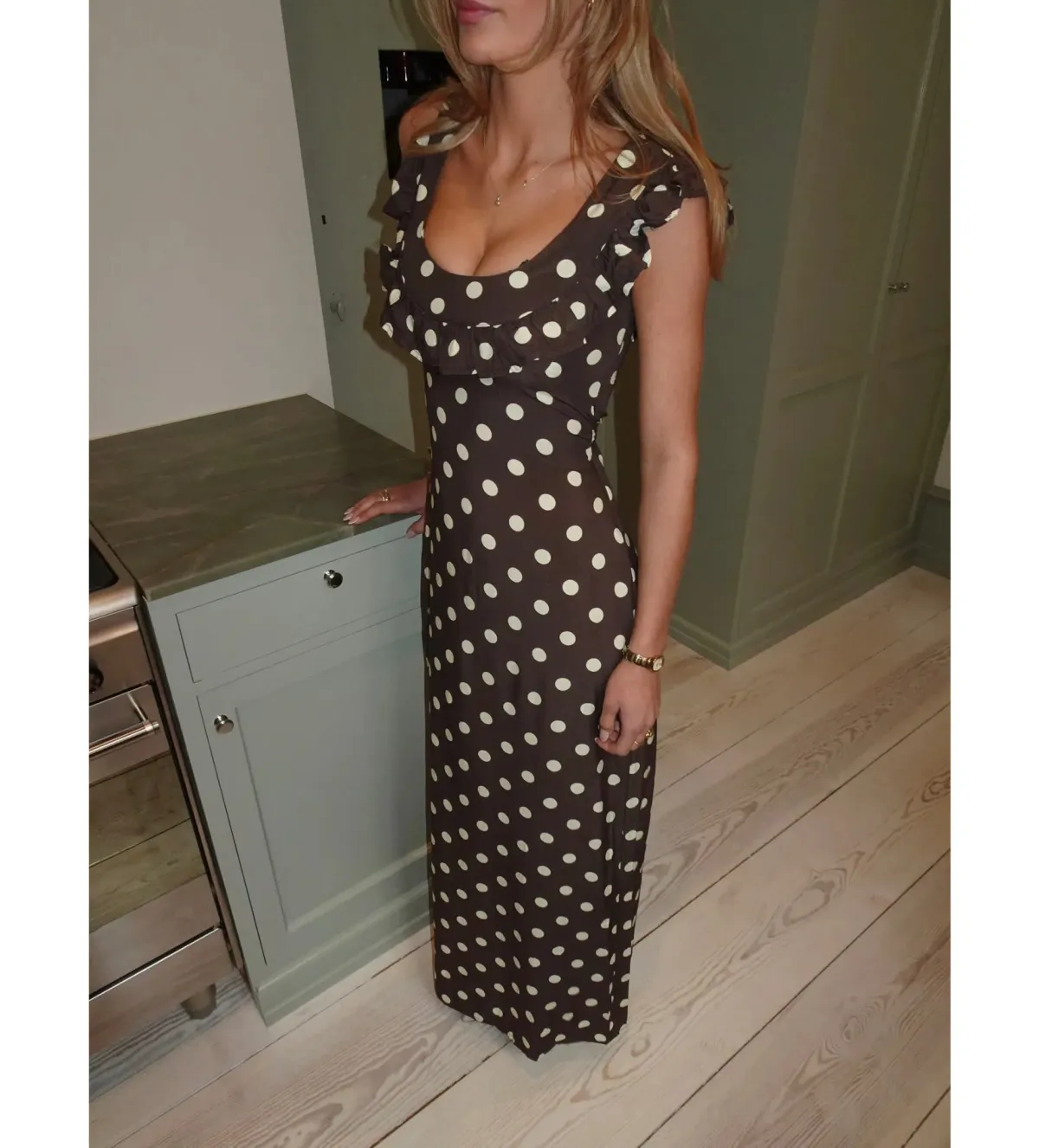 Design by Si Luna Maxi Dress Polka Dots Brown/Yellow Size AU 12 - Image 4