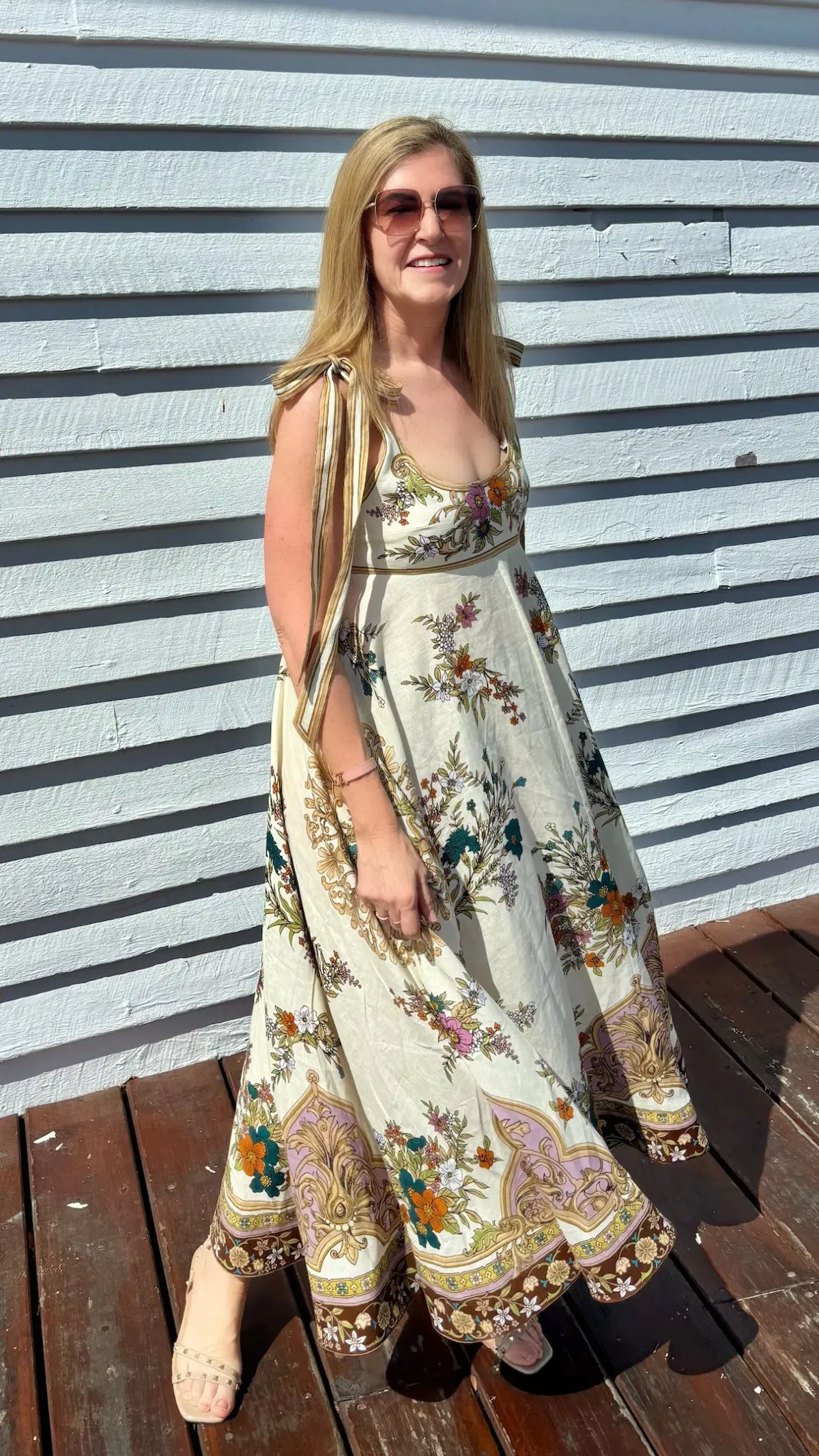 Alemais Antoinette Ballet Midi Sundress in Beige Floral Size AU 12 - Image 1