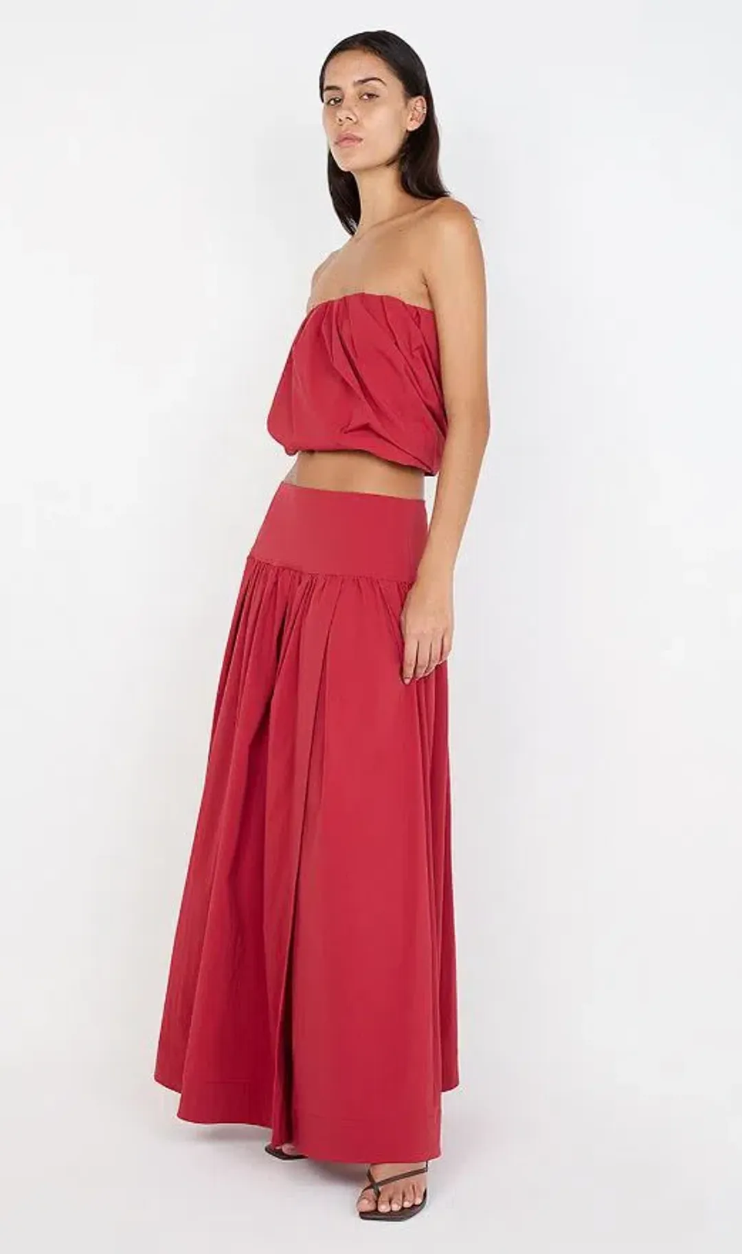 Bec and Bridge Dante Bubble Top and Maxi Skirt Set in Cherry Size 10 for rent on The Volte - main image