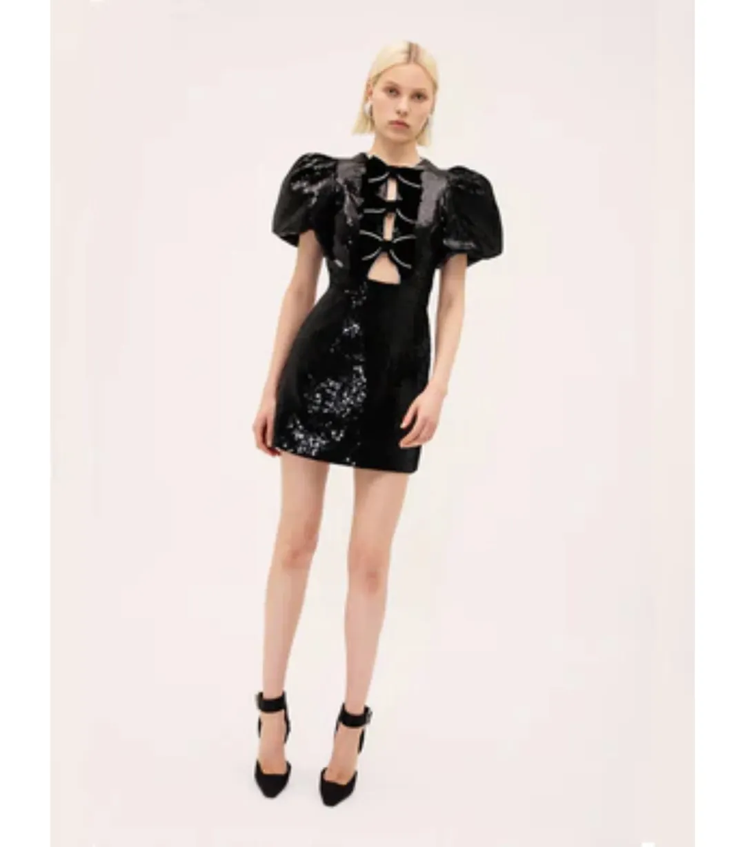 Rebecca Vallance Lena Bow Mini Dress Black Size AU 10 for rent on The Volte - main image