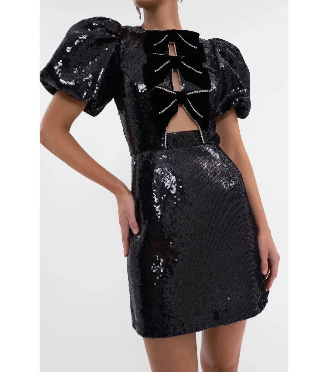 Rebecca Vallance Lena Bow Mini Dress Black Size AU 10 for rent on The Volte - main image