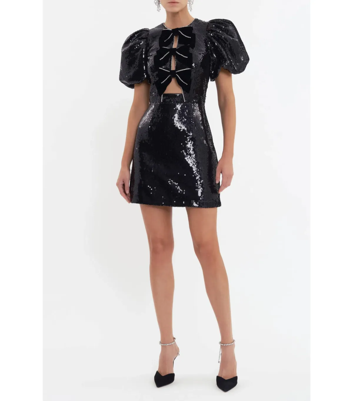 Rebecca Vallance Lena Bow Mini Dress Black Size AU 10 for rent on The Volte - main image
