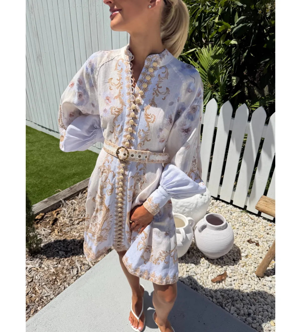 Zimmermann The Hypnotic Buttoned Mini Dress in Blue Floral Size 1/Au10 - Image 4