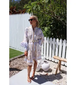 Zimmermann The Hypnotic Buttoned Mini Dress in Blue Floral Size 1/Au10 for rent on The Volte - image 2