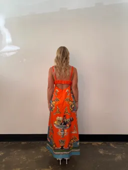 Alemais Rocco Midi Dress in Orange Print Size AU 14 for rent on The Volte - image 3