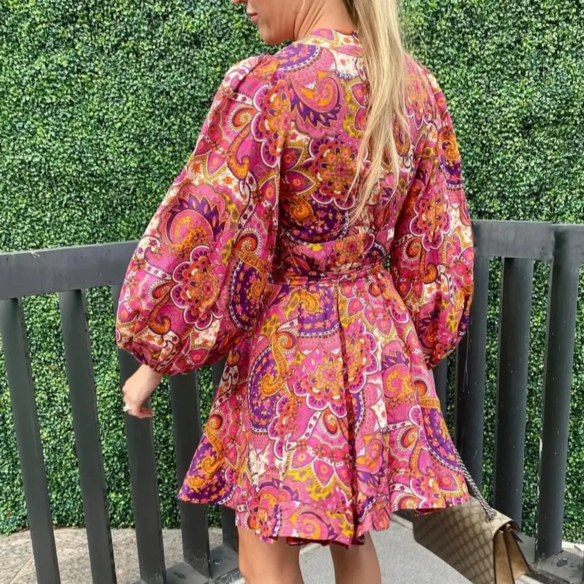 Zimmermann Dress Pink Paisley Fiesta Linen Wrap Size 0/AU 8 - Image 2
