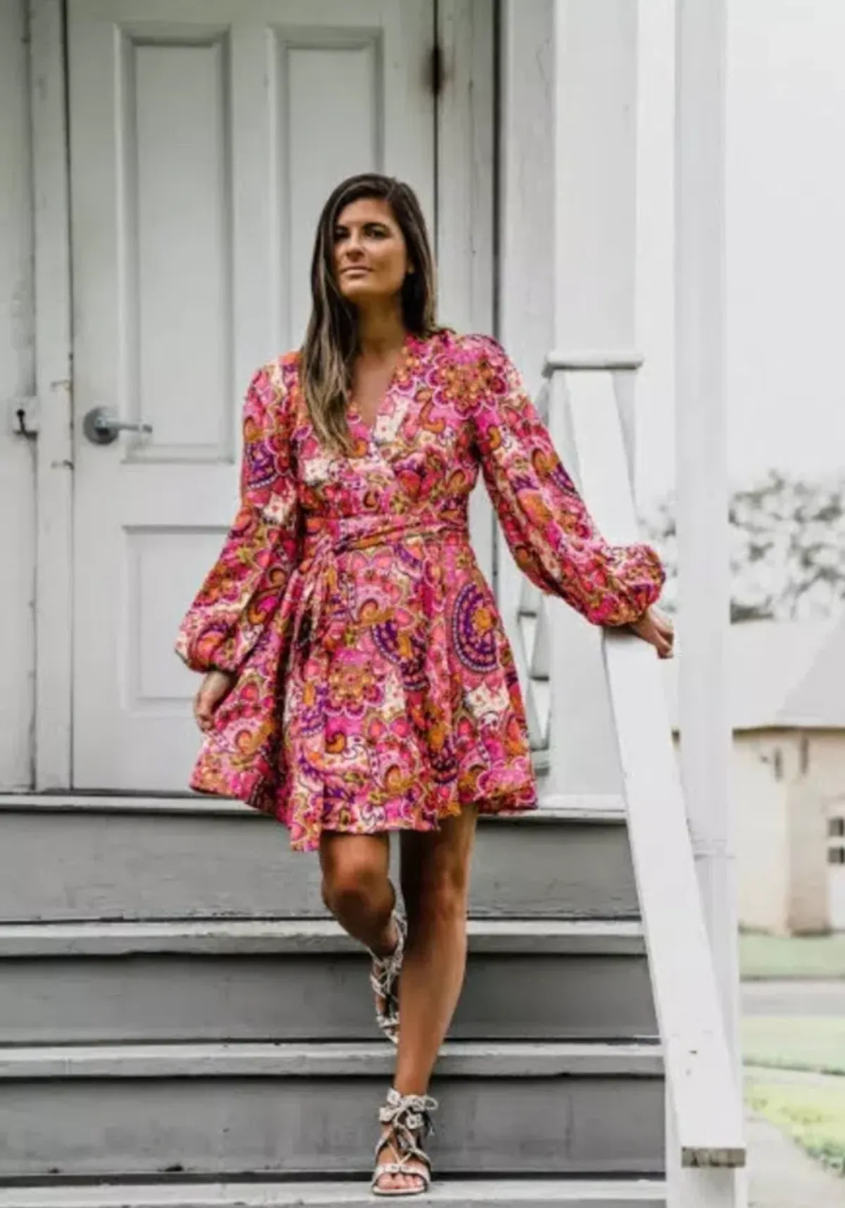 Zimmermann Dress Pink Paisley Fiesta Linen Wrap Size 0/AU 8 - Image 1