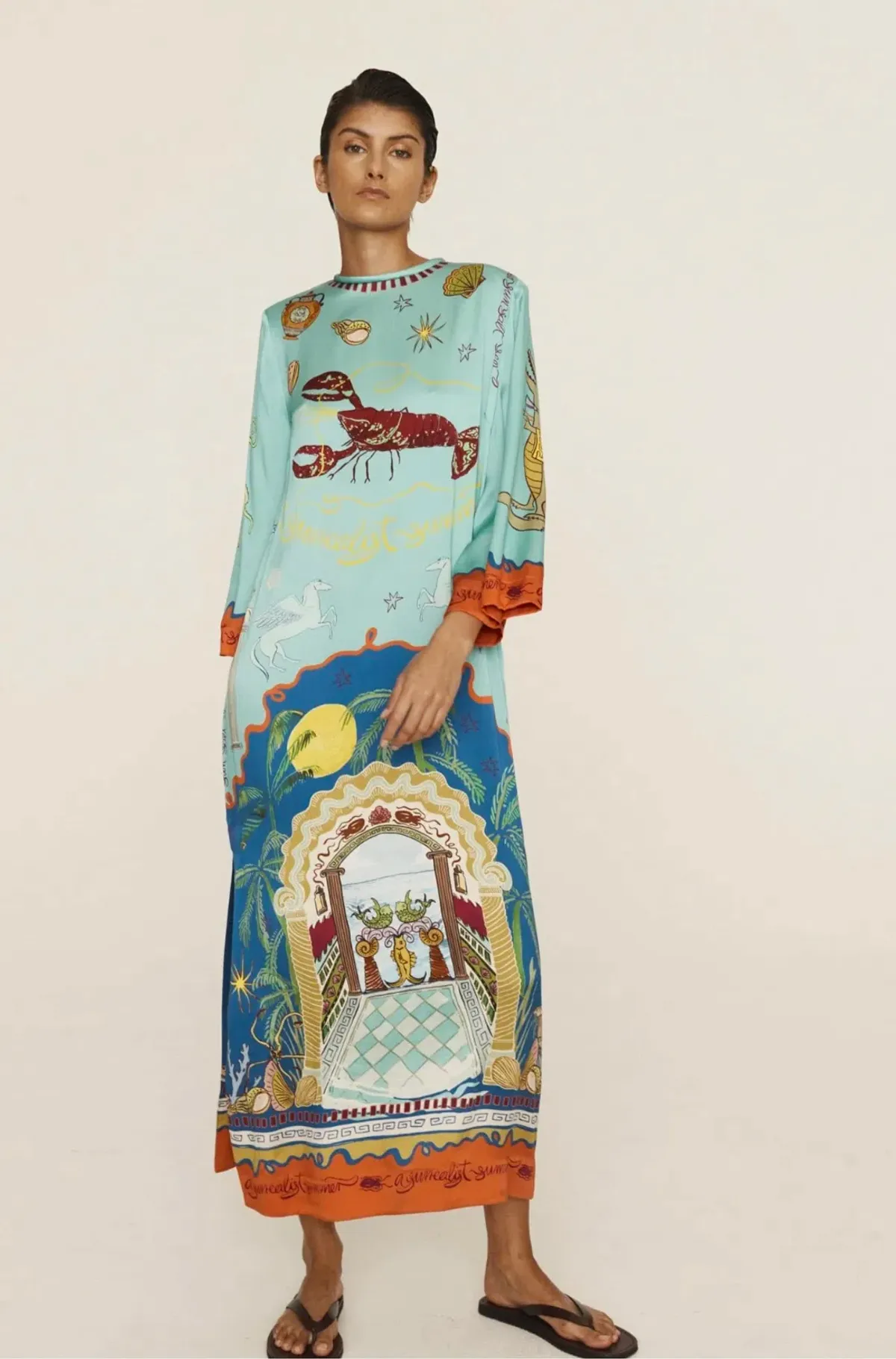 Alemais Surrealist Summer Midi Silk Dres Multi Print Size 16 - Image 3
