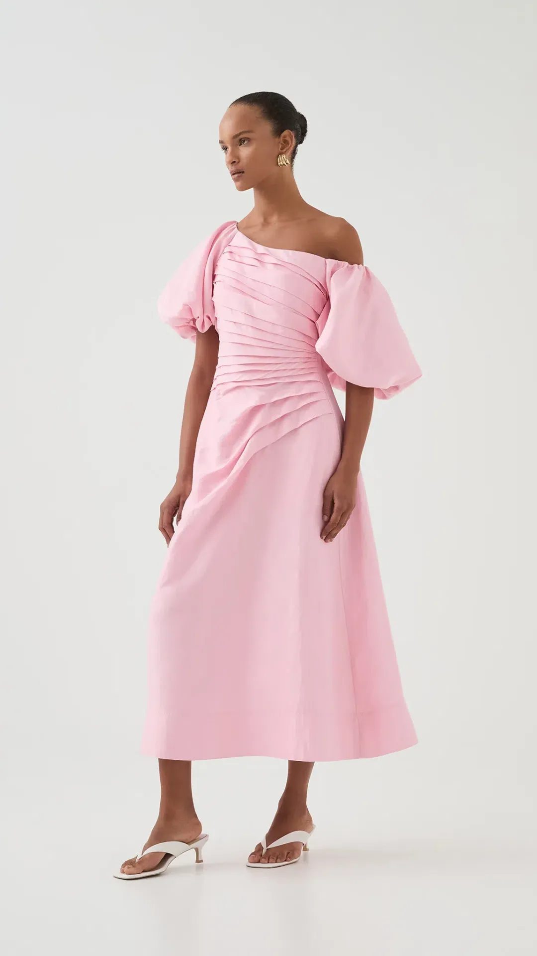 Aje Candence Ruched Midi Dress in Ballet Pink Size 12 for rent on The Volte - main image
