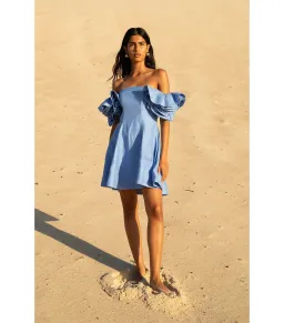 Aje Twyla Mini Dress in Oyster Blue Size AU 8 for rent on The Volte - image 1