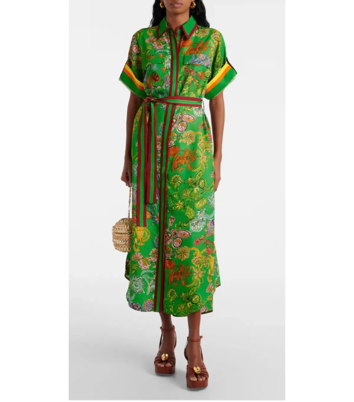Alemais Fiesta Midi Shirtdress Green Print Size AU 16 - Image 1