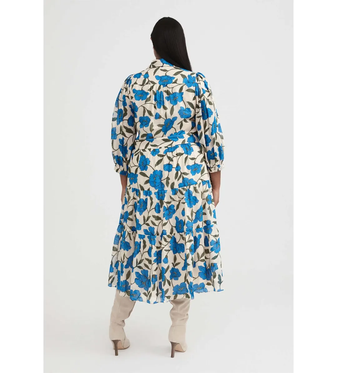 Witchery Blue Violet Silk Linen Shirt Midi Dress Lapis Size 8 for rent on The Volte - main image