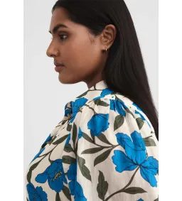 Witchery Blue Violet Silk Linen Shirt Midi Dress Lapis Size 8 for rent on The Volte - image 3