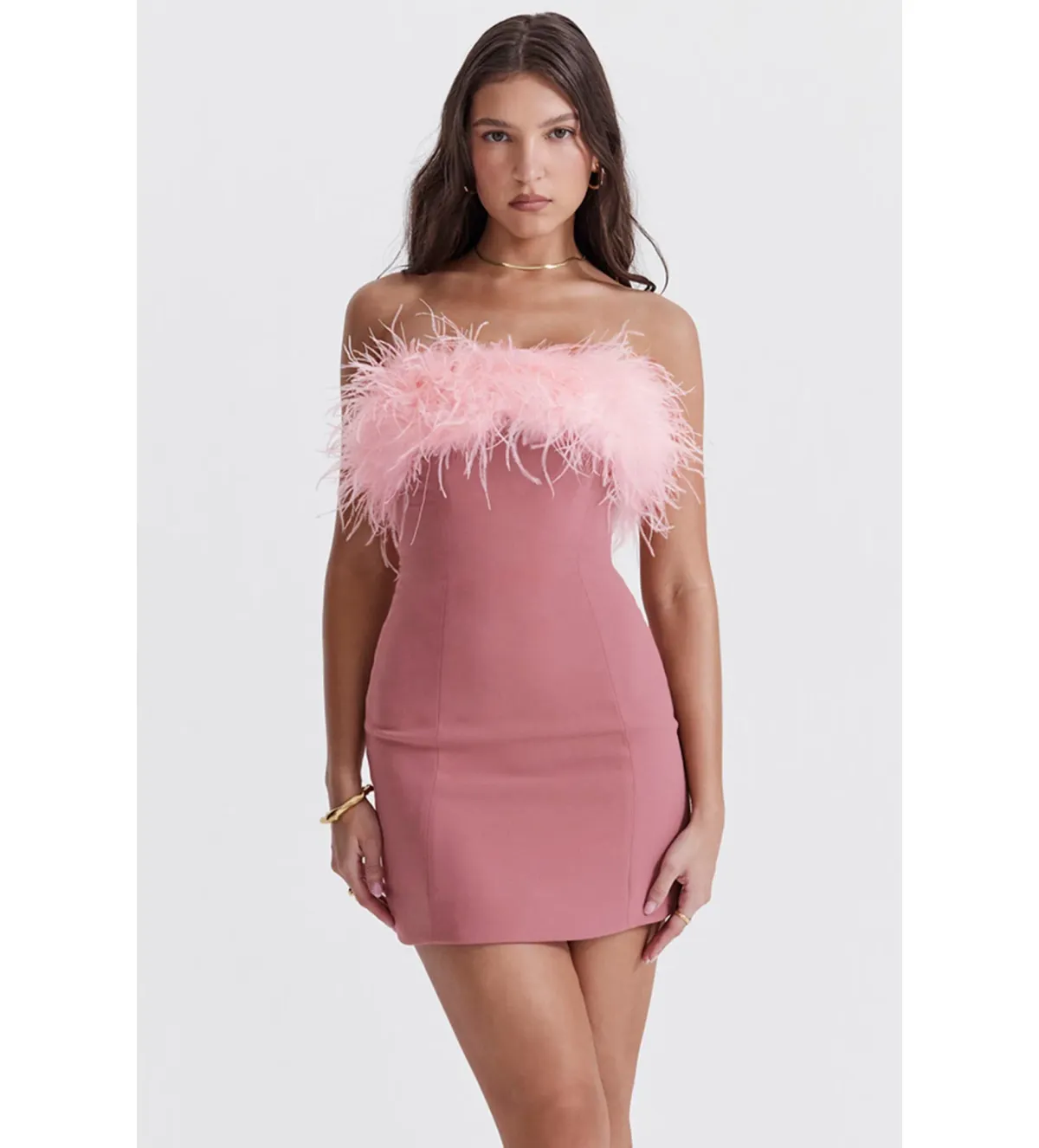 House Of Cb Alexa Warm Mini Dress Size Pink Feather XS/ AU 6 - Image 2