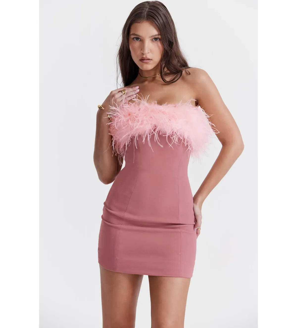 House Of Cb Alexa Warm Mini Dress Size Pink Feather XS/ AU 6 - Image 3