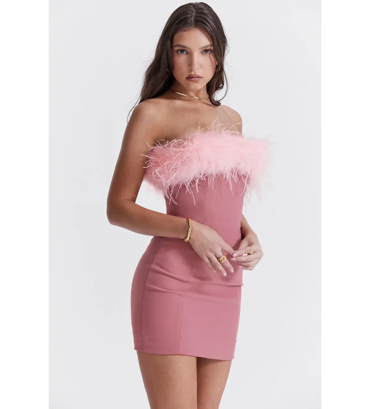 House Of Cb Alexa Warm Mini Dress Size Pink Feather XS/ AU 6 - Image 6