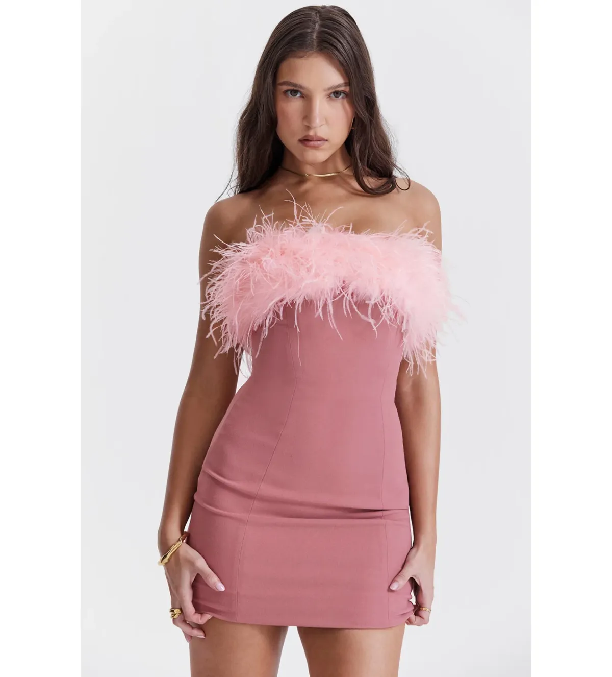 House Of Cb Alexa Warm Mini Dress Size Pink Feather XS/ AU 6 - Image 4