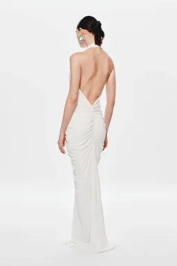 Misha Collection The Venus Gathered Cupro Maxi Dress Ivory Size 6 for rent on The Volte - image 3