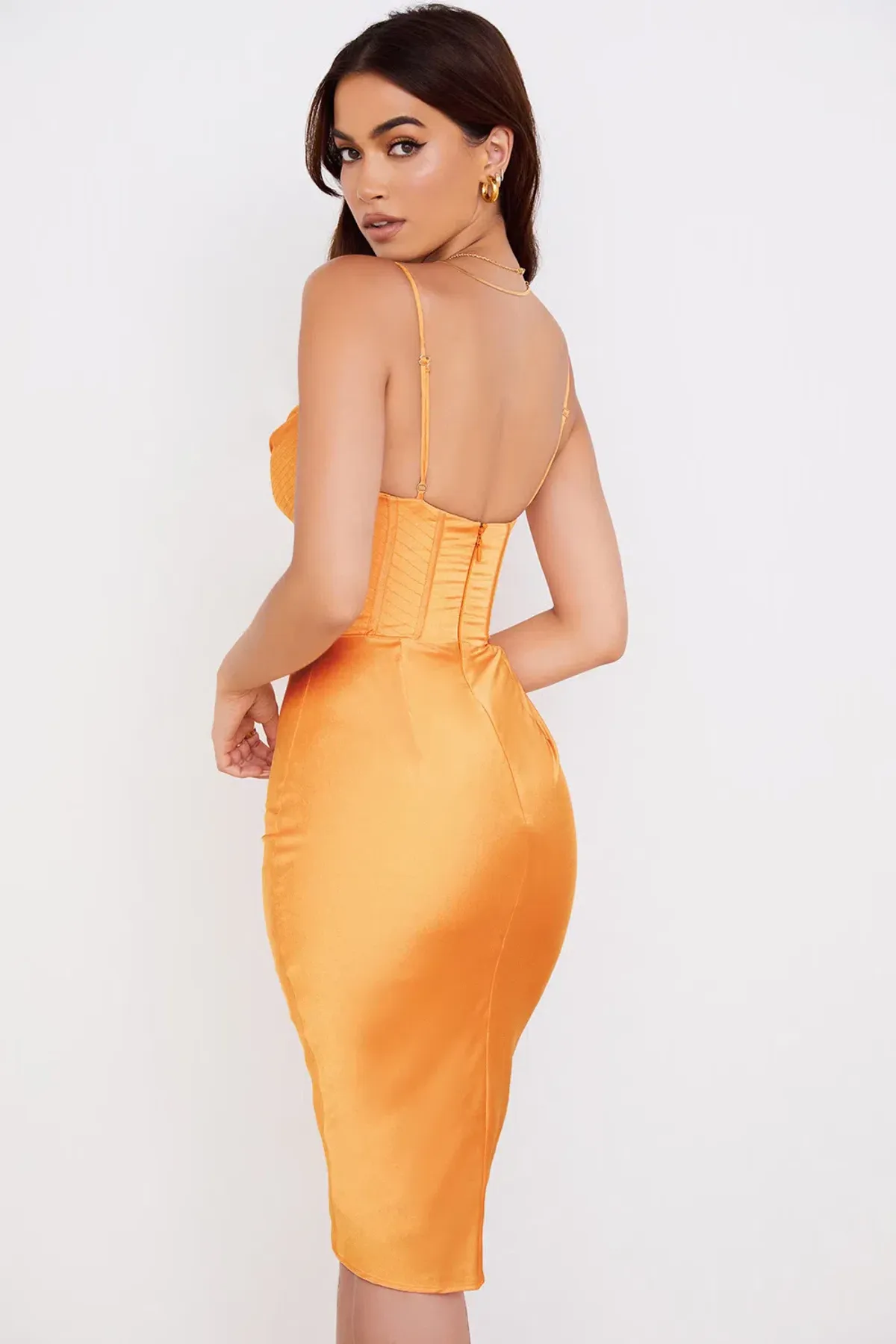 House of CB Myrna Tangerine Satin Corset Midi Dress Size 8 - Image 2