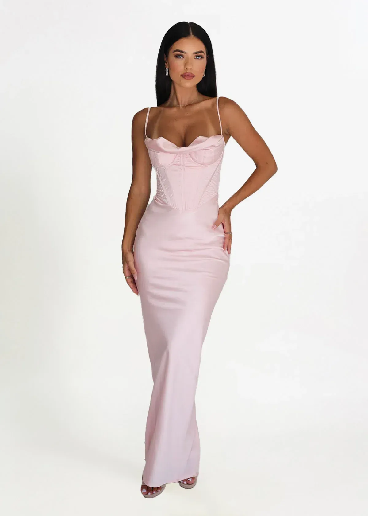 House of CB Charmaine Blush Pink Corset Maxi Dress Size 8 for rent on The Volte - main image