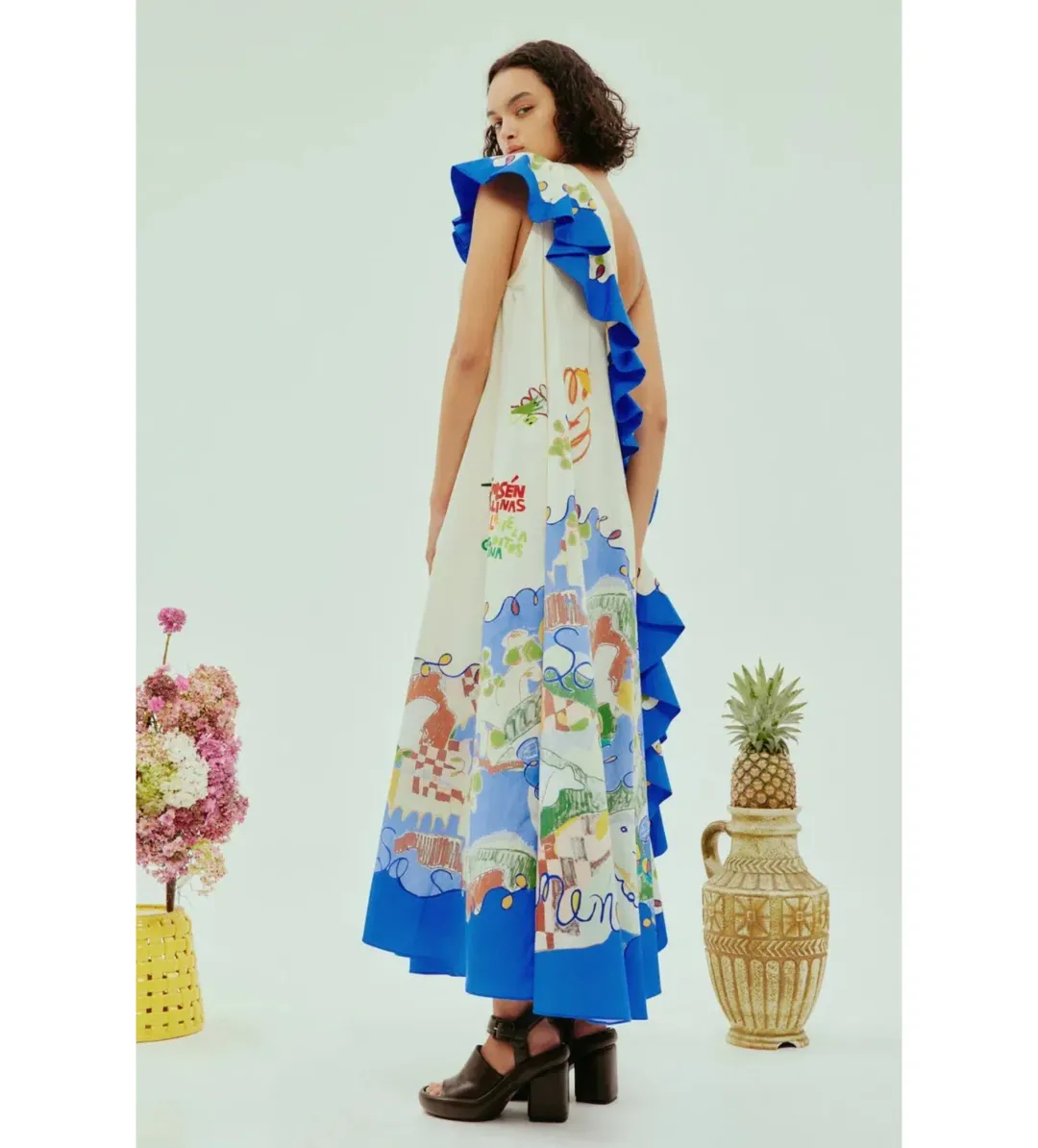Alemais Nadia One Shoulder Ruffle Maxi Dress Multi Print Size 10 for rent on The Volte - main image
