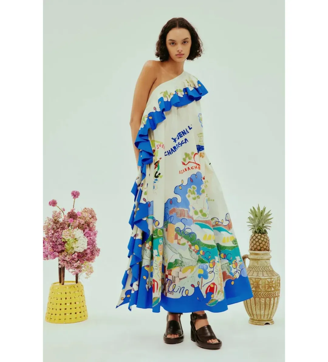 Alemais Nadia One Shoulder Ruffle Maxi Dress Multi Print Size 10 for rent on The Volte - main image