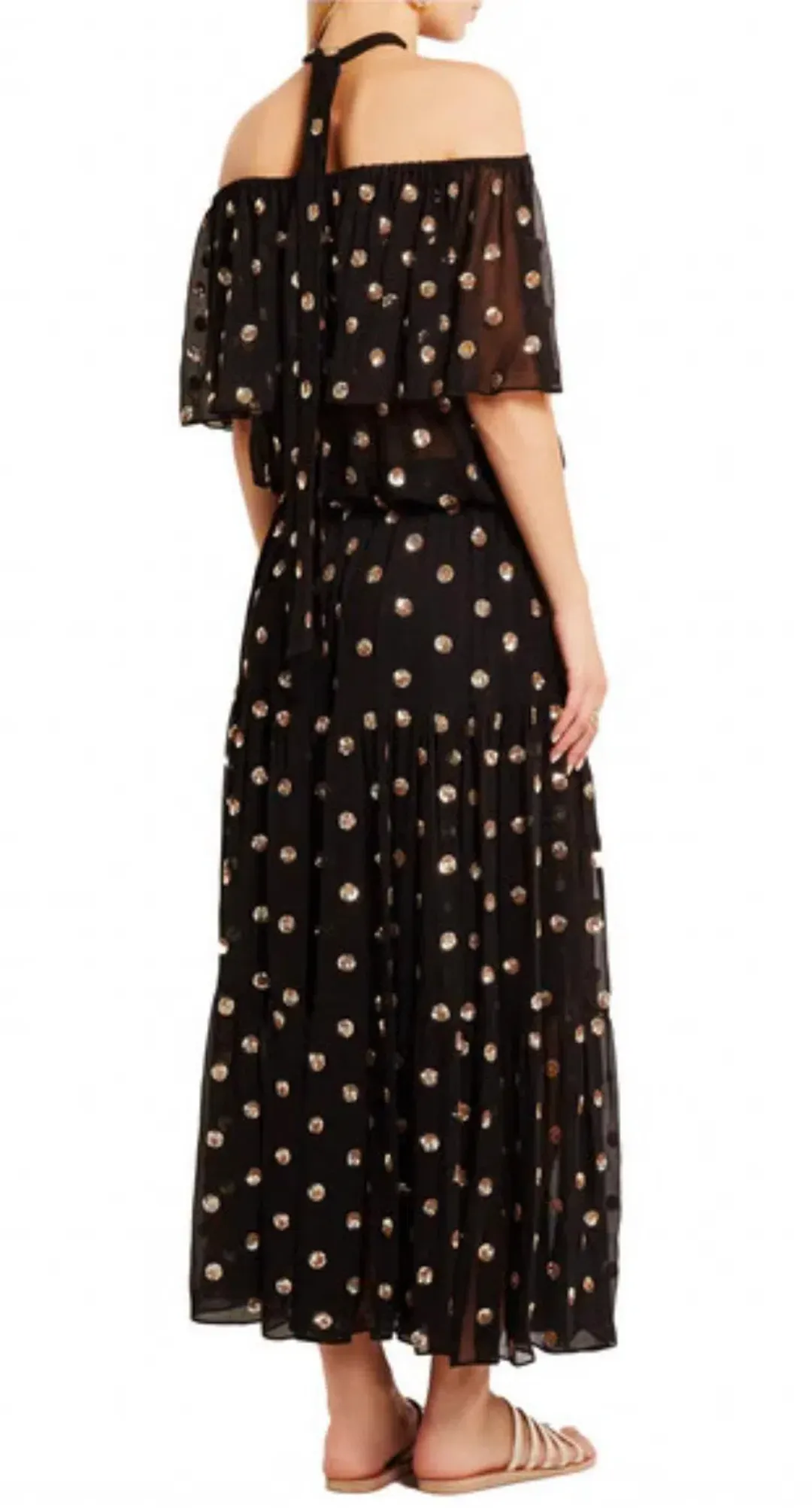 TEMPERLEY LONDON Jolie Sequin Embellished Georgette Maxi Dress Black, Size 8 for rent on The Volte - main image
