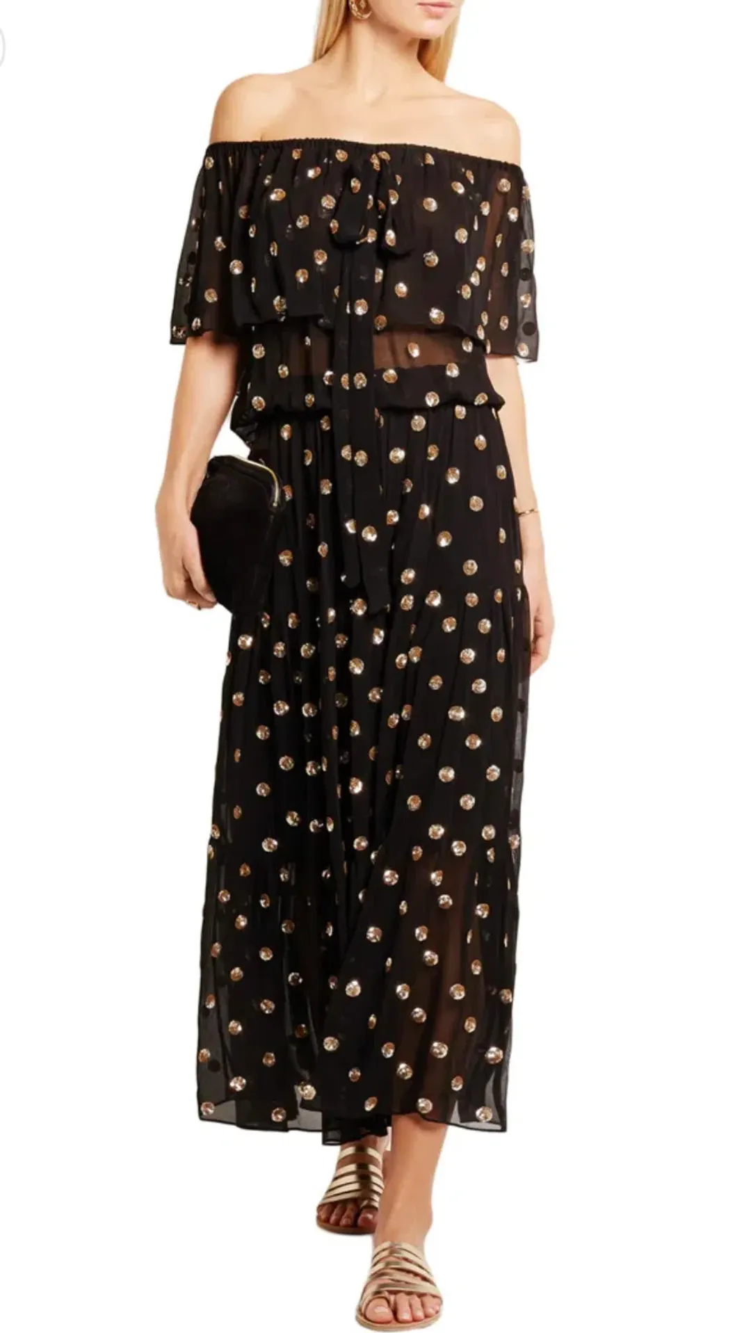 TEMPERLEY LONDON Jolie Sequin Embellished Georgette Maxi Dress Black, Size 8 for rent on The Volte - main image