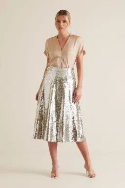 Seed Heritage Sequin Midi Skirt Silver Size XS / AU 6 for rent on The Volte - image 2