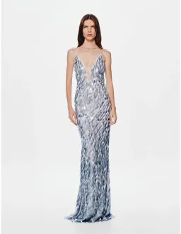 MISHA Sapphire Sequin Dress Maxi Dove Grey Size 6 for rent on The Volte - image 1