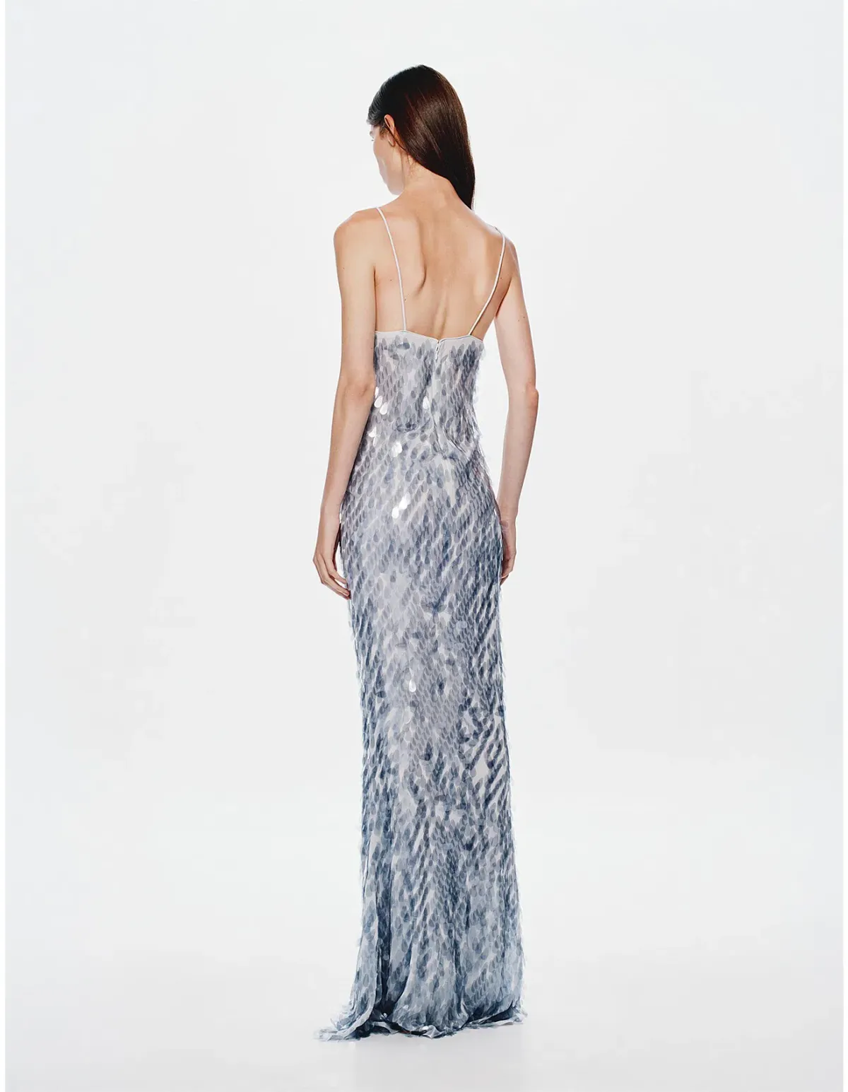 MISHA Sapphire Sequin Dress Maxi Dove Grey Size 6 - Image 3