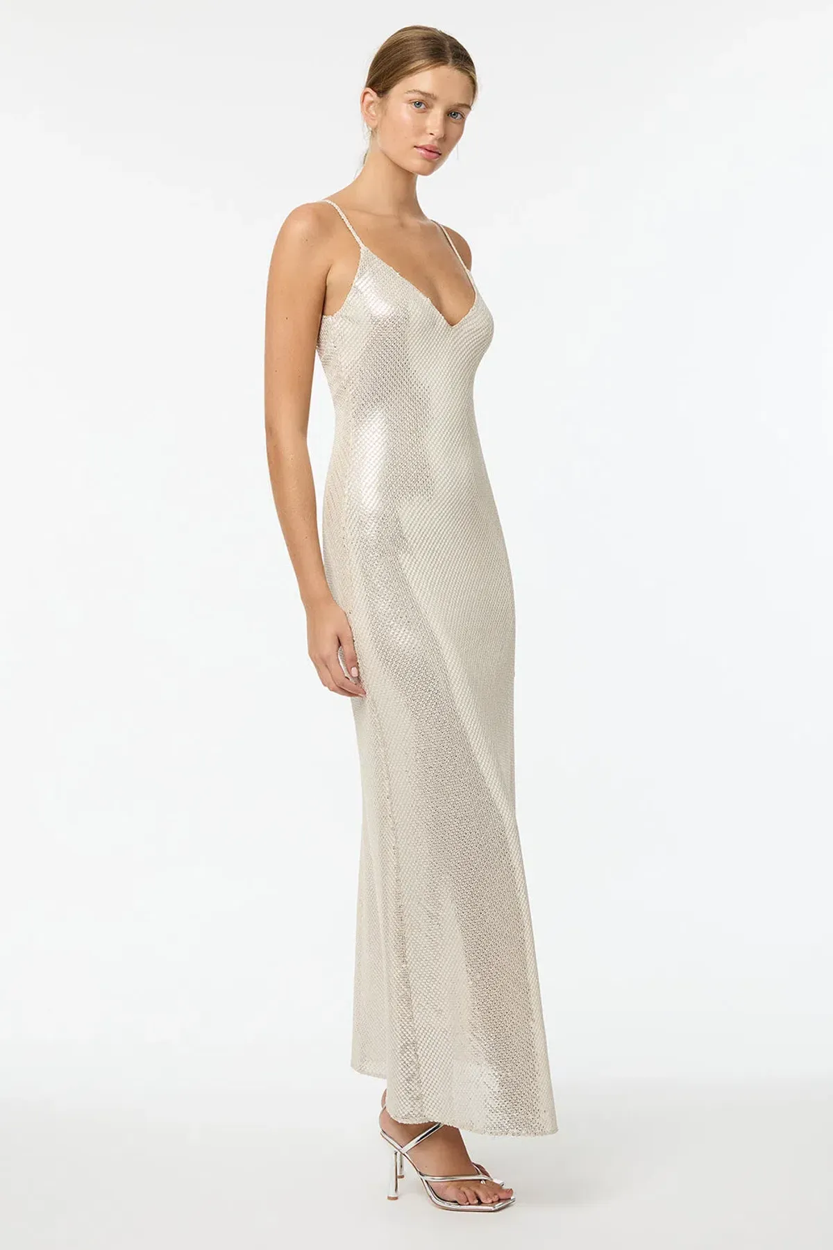 Manning Cartell High Voltage Slip Maxi Dress in Nude Silver Size 10 - Image 4
